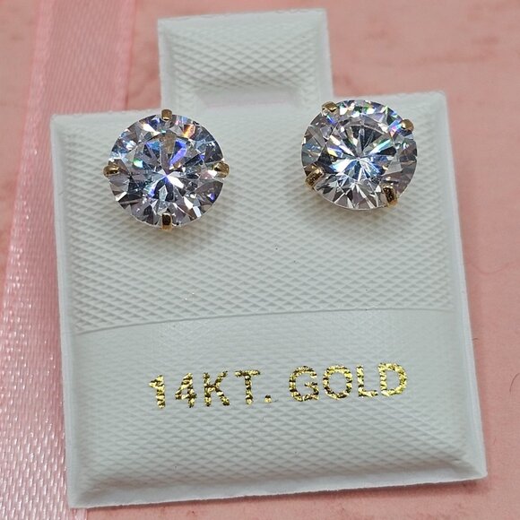 14KT Gold Clear Square CZ 7mm Screw Back Earrings